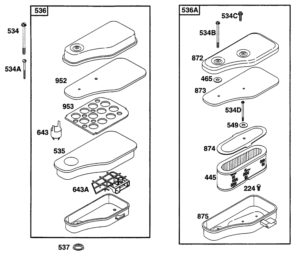 Air Cleaner Grps Diagram and Parts List for  Briggs and Stratton Engine